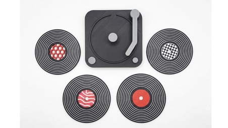 Riti Design - Nostaljik Pikap & Plak - 3D Tasarım 4'lü Bardak Altlığı Seti