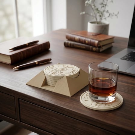 Riti Design Antik Mısır Temalı 3D Baskı 5'Li Bardak Altlığı Seti + Piramit Stand