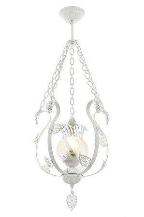 AVONNI AV-65119-T Beyaz Boyalı Klasik Avize E27 Metal Cam 30cm