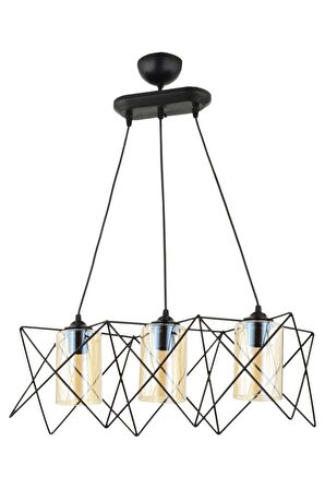 AVONNI AV-65076-3Y-BSY Siyah Boyalı Modern Avize E27 Metal Cam 60x20cm