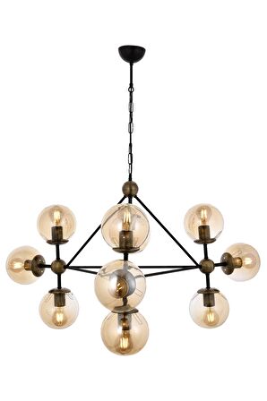 AVONNI AV-60163-10BSY Siyah Boyalı Modern Avize E27 Metal Cam 100cm