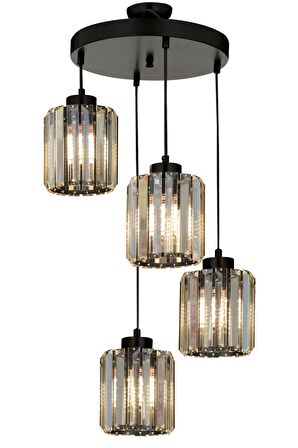 AVONNI AV-65230-4T-BSY Siyah Boyalı Modern Avize E27 Metal Kristal 40cm