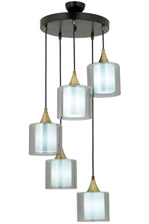 AVONNI AV-65233-5T-BSY-F Siyah Boyalı Modern Avize E27 Metal Cam 40cm