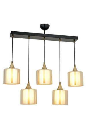 AVONNI AV-65233-5Y-BSY-B Siyah Boyalı Modern Avize E27 Metal Cam 75x14cm