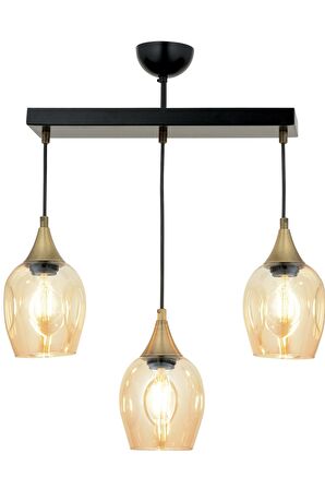 AVONNI AV-65234-3Y-BSY Siyah Boyalı Modern Avize E27 Metal Cam 60x10cm