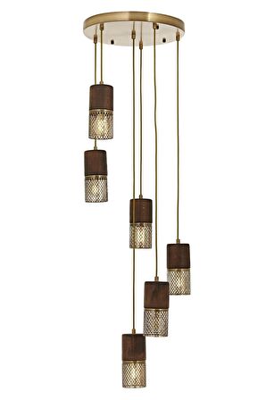 AVONNI AV-60265-6ET Eskitme Kaplama Modern Avize E27 Metal Ahşap 40cm