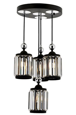 AVONNI AV-60314-4T-BSY Siyah Boyalı Modern Avize E27 Metal Kristal 35cm