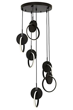 AVONNI AV-60370-6T-BSY Siyah Boyalı Modern Avize LED Metal Ahşap Pleksi 40cm