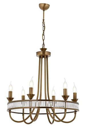AVONNI AV-60378-6E Eskitme Kaplama Klasik Avize E14 Metal Kristal 60cm