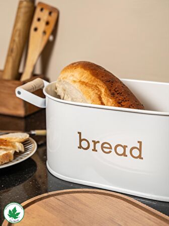 Ahşap Kapaklı Ahşap Kulplu Metal Ekmeklik (bread baskılı)