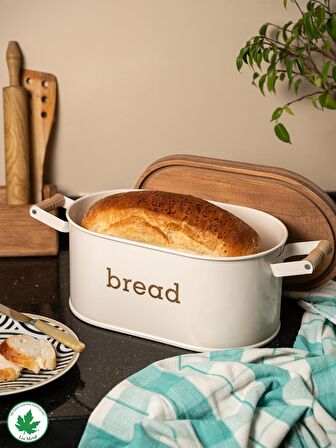 Ahşap Kapaklı Ahşap Kulplu Metal Ekmeklik (bread baskılı)