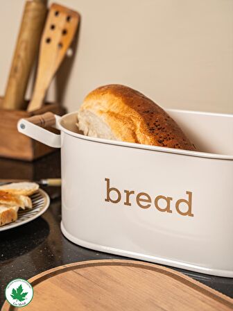 Ahşap Kapaklı Ahşap Kulplu Metal Ekmeklik (bread baskılı)