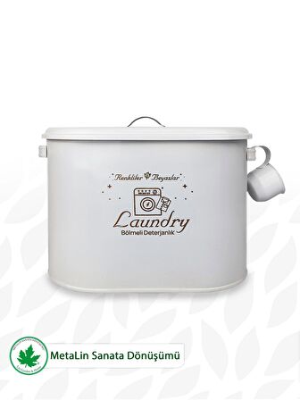 Bölmeli Metal Kapaklı Ölçekli Deterjanlık, Toz Deterjanlık Saklama, Banyo Düzenleyici, (Laundry Baskılı) LN1258