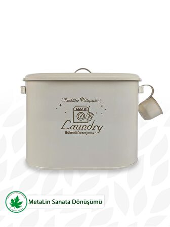 Bölmeli Metal Kapaklı Ölçekli Deterjanlık, Toz Deterjanlık Saklama, Banyo Düzenleyici, (Laundry Baskılı) LN1258