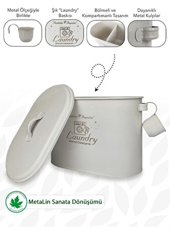 Bölmeli Metal Kapaklı Ölçekli Deterjanlık, Toz Deterjanlık Saklama, Banyo Düzenleyici, (Laundry Baskılı) LN1258