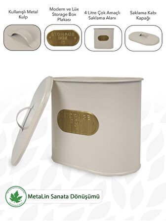 Metal Kapaklı Baton Çok Amaçlı Mutfak ve Banyo Organizeri Saklama Kabı (Storage Box Plakalı) LN1274