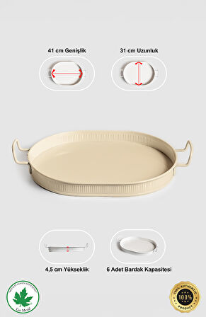 KÜÇÜK Lotus 41 cm Elips Tepsi Tırtıklı ve Tel Kulplu (Baskısız)