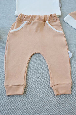 Lenaca 3-6 6-9 9-12 Ay Full Star Nakışlı Şapkalı Uzun Kollu Sweat 3lü Erkek Bebek Takımı