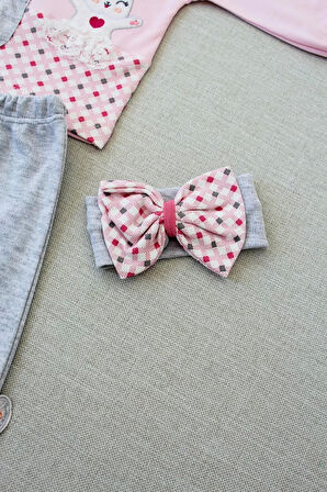 Lenaca 3-6 9-12 12-18 Ay Havuç Tavşan Nakışlı Bandanalı Cepli Uzun Kollu Sweatli 3lü Kız Bebek Tak