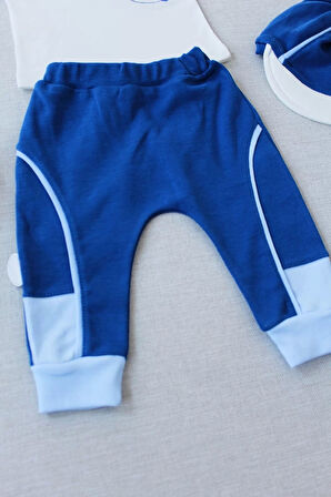 Lenaca 3-6 6-9 9-12 Ay Efendi Nakışlı Cep Şapkalı Uzun Kollu Sweat 3lü Erkek Bebek Takımı