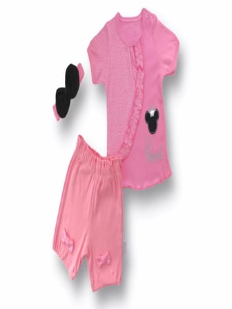 Lenaca 3-6 6-9 9-12 12-18 Ay Princess Taçlı Mickey Nakışlı Şort Tişört 3lü Kız Bebek Takımı
