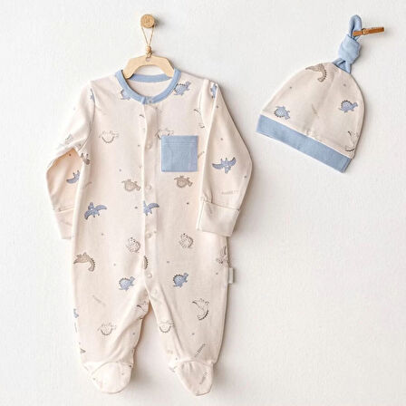 Lenaca Andywawa Ac25919 Romper Hat Set Dino Bebek Tulum Takım Beige