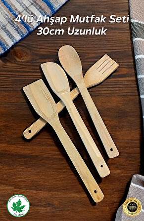 4'lü Tahta Yemek Gereçleri - 4 Boy Tahta Kaşık - Tahta Kaşık (28 Cm.-28 Cm.-32cm.)