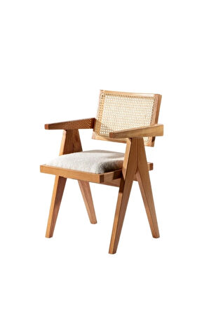 Luna Beyaz Pergel Hazeranlı Model Hasırlı Natural Ahşap Sandalye