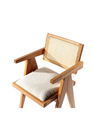 Luna Beyaz Pergel Hazeranlı Model Hasırlı Natural Ahşap Sandalye