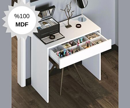 MDF Arya Novella Mode Çekmeceli Makyaj Masası Dresuar Çalışma Masası Beyaz Make Up Desk