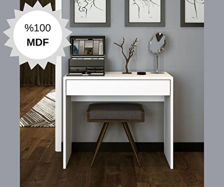 MDF Arya Novella Mode Çekmeceli Makyaj Masası Dresuar Çalışma Masası Beyaz Make Up Desk