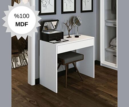 MDF Arya Novella Mode Çekmeceli Makyaj Masası Dresuar Çalışma Masası Beyaz Make Up Desk