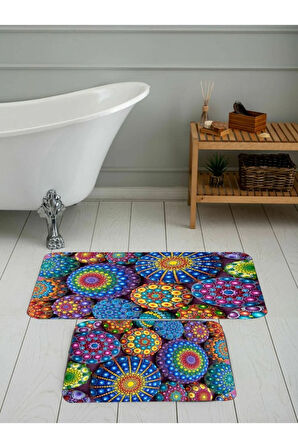 Eliana Home Dijital Baskı 2'li Banyo Paspas Takımı  LNA5080 100x60 ve 60x50 cm