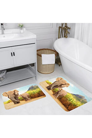 Eliana Home Dijital Baskı 2'li Banyo Paspas Takımı  LNA5084 100x60 ve 60x50 cm