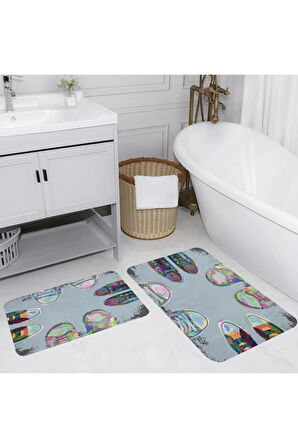Eliana Home Dijital Baskı 2'li Banyo Paspas Takımı  LNA5127 100x60 ve 60x50 cm