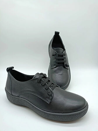 Hakiki Deri Kaymaz Termo Taban Bağcıklı Günlük Ayakkabı 9001