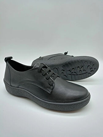 Hakiki Deri Kaymaz Termo Taban Bağcıklı Günlük Ayakkabı 9001