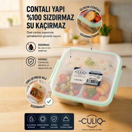 3 Bölmeli Sızdırmaz Lunch Box 1000 ml – BPA İçermez, Contalı Kapaklı Beslenme Kutusu