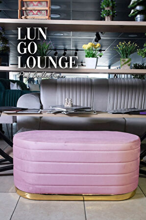 Lungo Long Line Pembe Puf Luxery Gold Kaplama Dekoratif Puf Koltuk