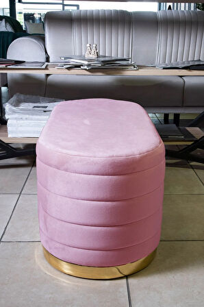 Lungo Long Line Pembe Puf Luxery Gold Kaplama Dekoratif Puf Koltuk