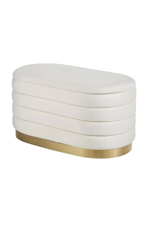 Lungo Long Line Krem Puf Luxery Gold Kaplama Dekoratif Puf Koltuk