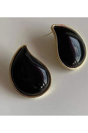 Damla Formlu Vintage Küpe - VIP Kararmayan Gold Çerçeveli Antialerjik Reçine Taşlı Şık Küpe