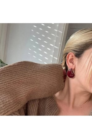 Damla Formlu Vintage Küpe - VIP Kararmayan Gold Çerçeveli Antialerjik Reçine Taşlı Şık Küpe