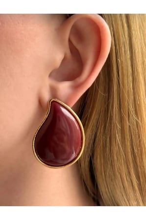 Damla Formlu Vintage Küpe - VIP Kararmayan Gold Çerçeveli Antialerjik Reçine Taşlı Şık Küpe