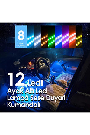 Araç Içi Ayak Altı Led Aydınlatma Kumandalı Müziğe Duyarlı 12 Led Ayak Altı Led - 7 Renk Rgb