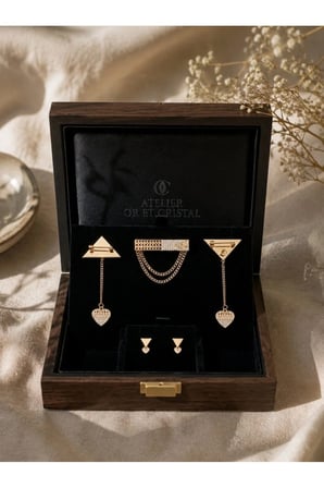 14K Gold Zirkon Kalp Sarkıtlı Broş & Küpe Takı Seti - Yaka İğnesi Şık Vintage Kutulu Davet Kadın Set