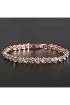 Rose Gold Kalp Detaylı Zirkon Taşlı Bileklik – Zarif & Şık Tasarım | Kadın | Paslanmaz Çelik