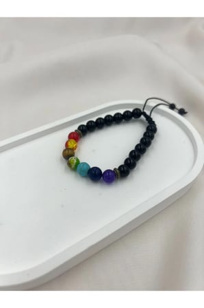 Renkli Doğal Taşlı 7 Chakra Bileklik – Ayarlanabilir Enerji Dengesi Şık Unisex Tasarım