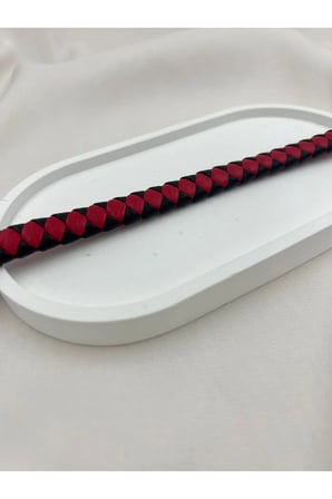 Siyah Kırmızı Örgü Deri Bileklik – Mıknatıslı Modern Erkek Kadın Unisex Bileklik