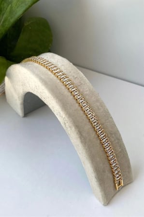 Gold Renk Baget Kesim Zirkon Taşlı Tenis Bileklik
